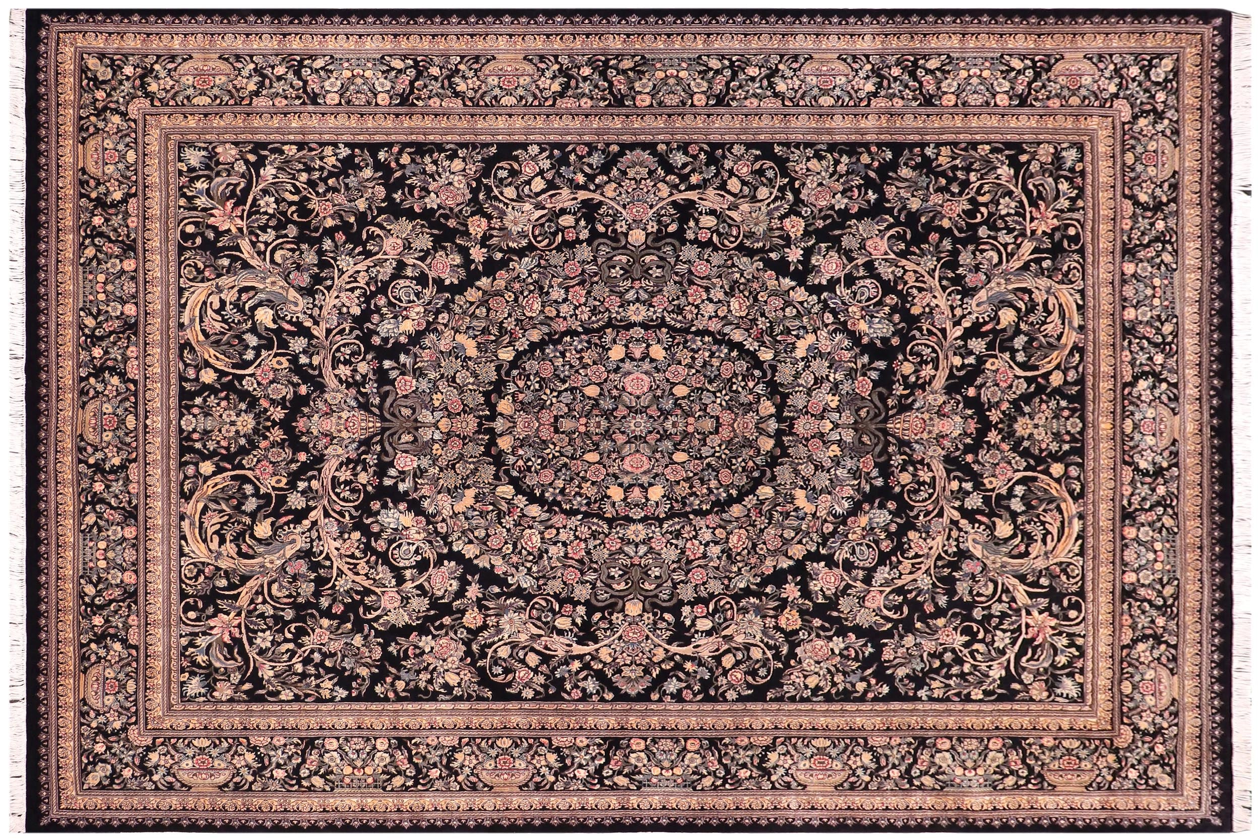 handmade Traditional Tamour Black Black Hand Knotted RECTANGLE 100% WOOL area rug 9x12