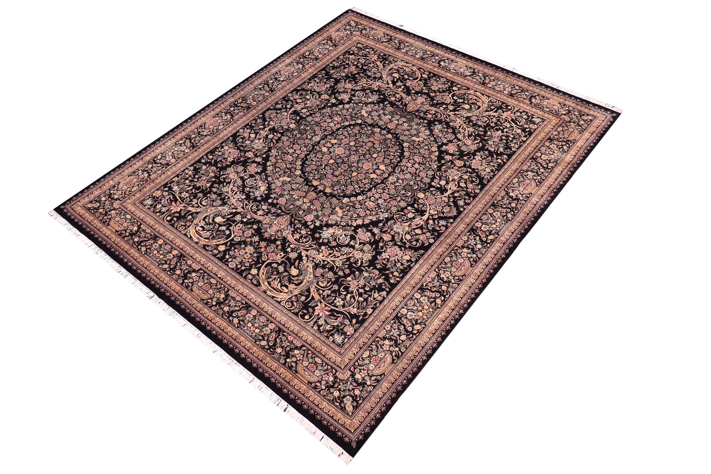 handmade Traditional Tamour Black Black Hand Knotted RECTANGLE 100% WOOL area rug 9x12