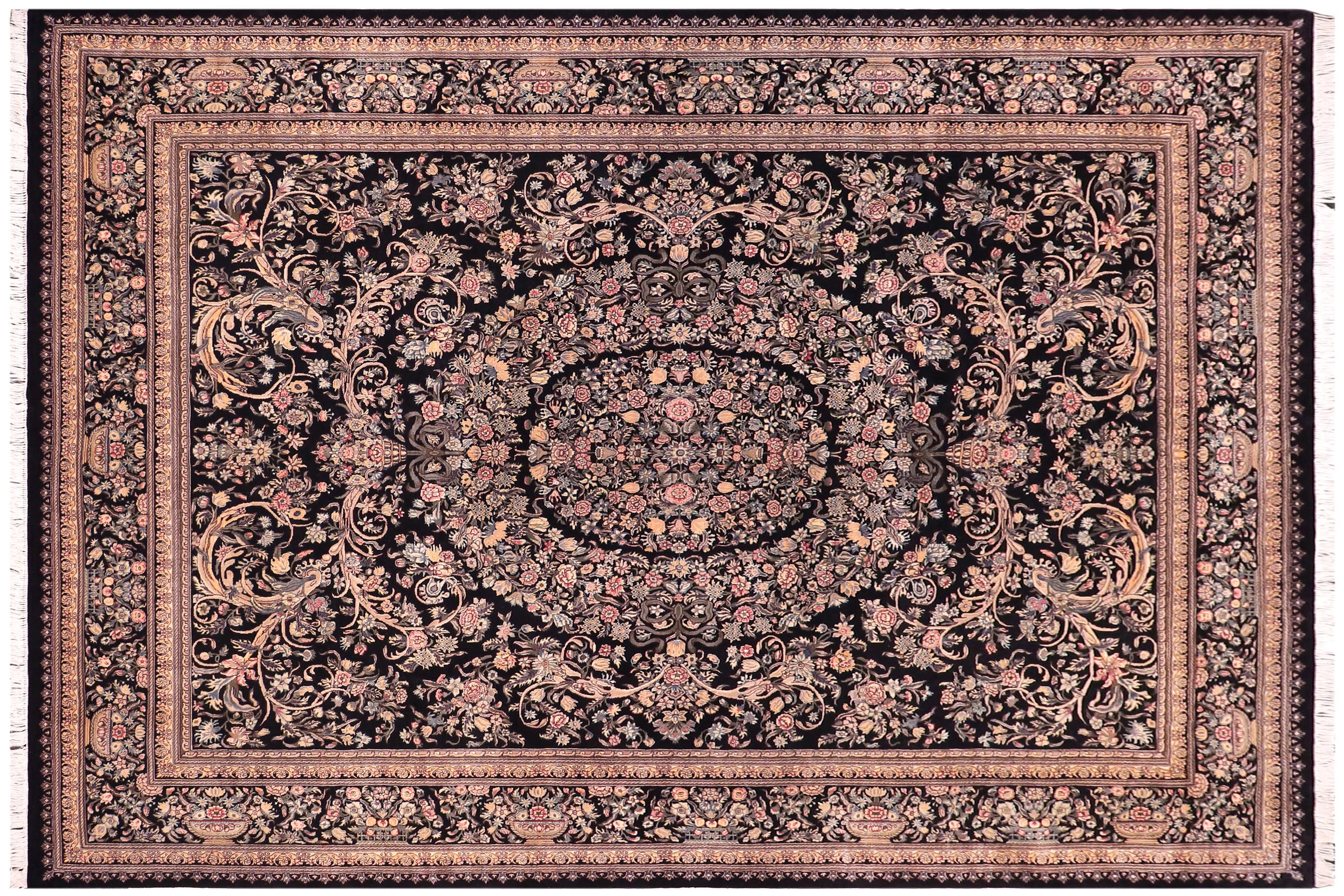 handmade Traditional Tamour Black Black Hand Knotted RECTANGLE 100% WOOL area rug 9x12