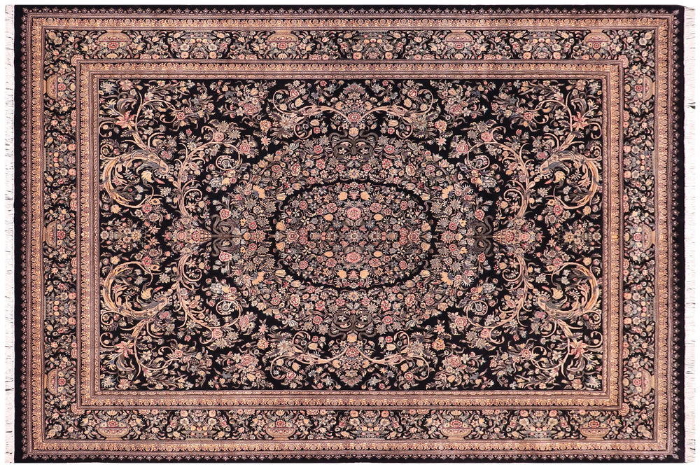 handmade Traditional Tamour Black Black Hand Knotted RECTANGLE 100% WOOL area rug 9x12