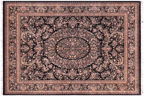 handmade Traditional Tamour Black Black Hand Knotted RECTANGLE 100% WOOL area rug 9x12