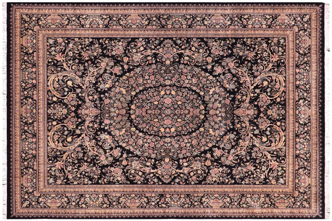 handmade Traditional Tamour Black Black Hand Knotted RECTANGLE 100% WOOL area rug 9x12