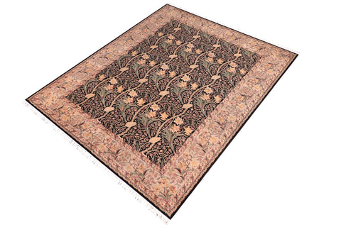 handmade Transitional Dafodils Black Taupe Hand Knotted RECTANGLE 100% WOOL area rug 9x12