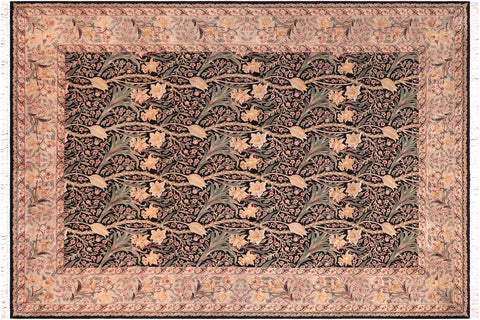 handmade Transitional Dafodils Black Taupe Hand Knotted RECTANGLE 100% WOOL area rug 9x12