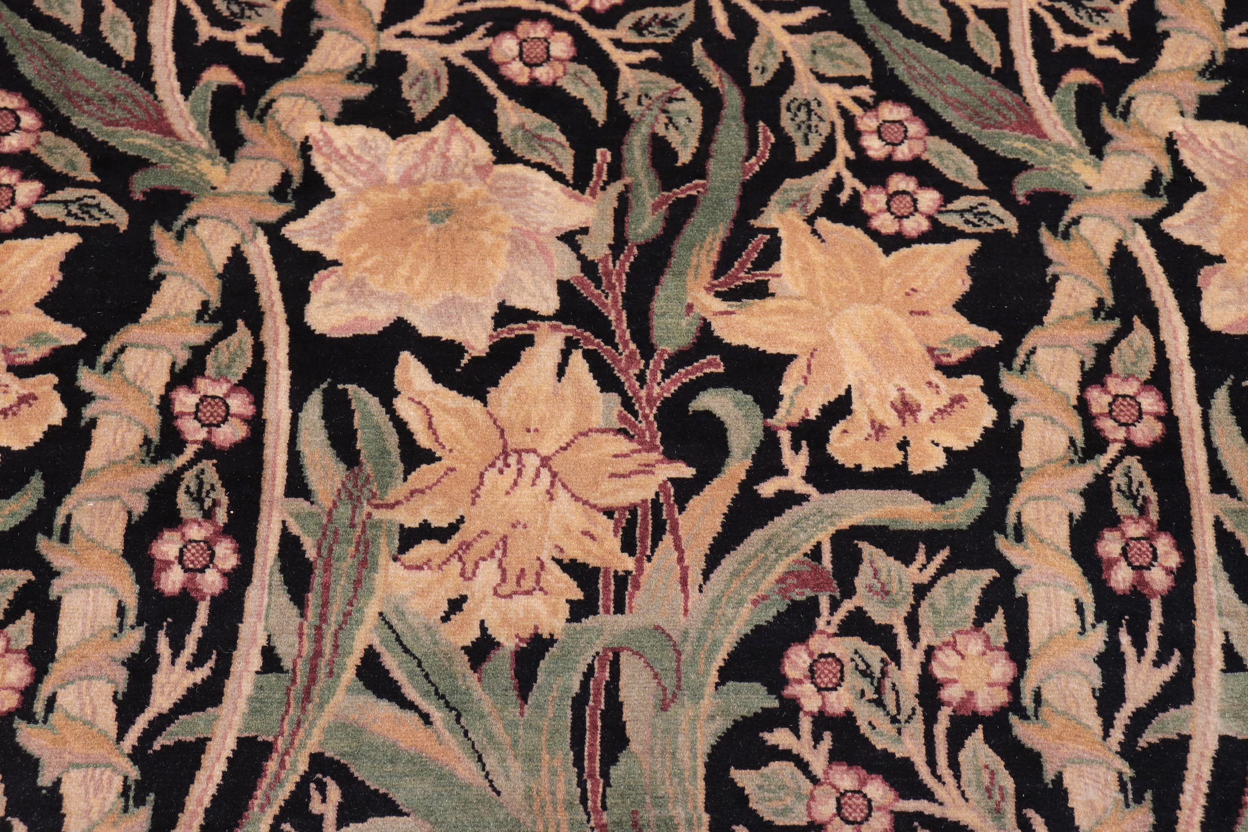 handmade Transitional Dafodils Black Taupe Hand Knotted RECTANGLE 100% WOOL area rug 9x12