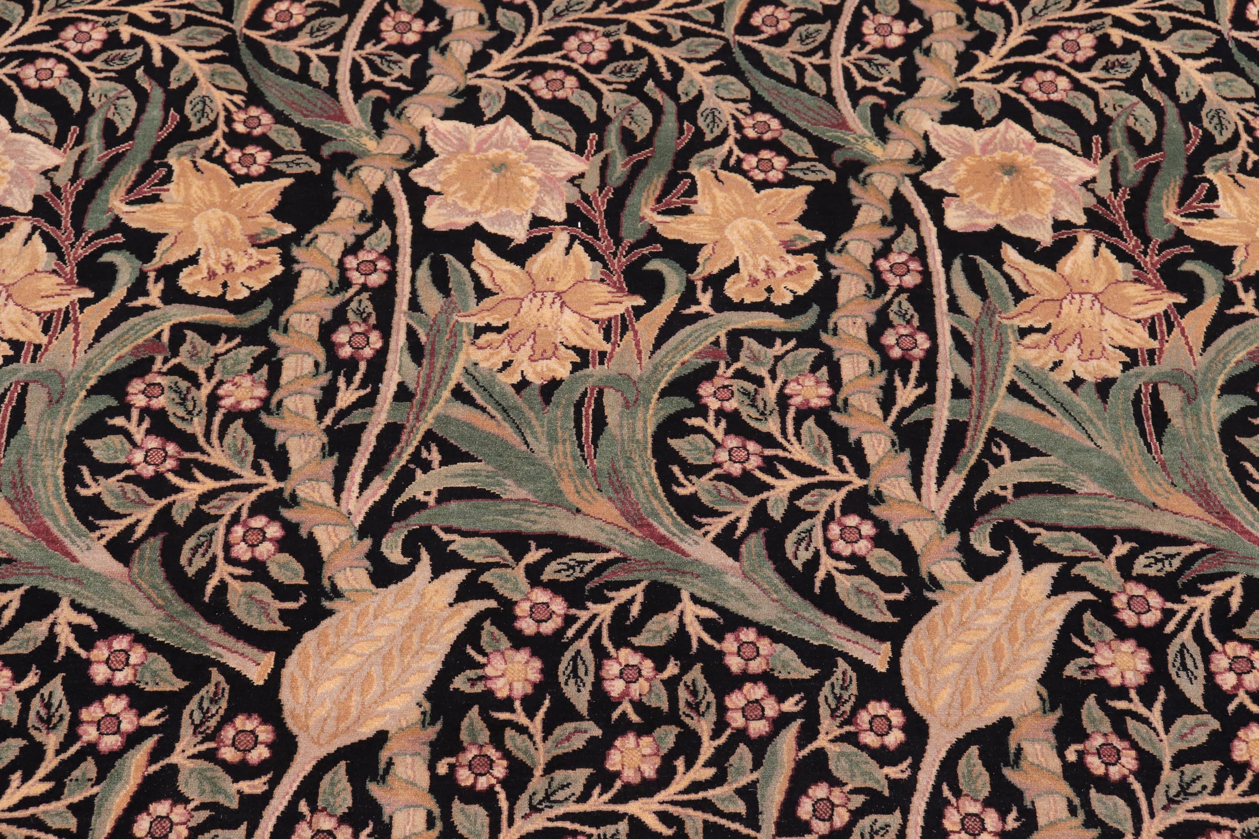 handmade Transitional Dafodils Black Taupe Hand Knotted RECTANGLE 100% WOOL area rug 9x12