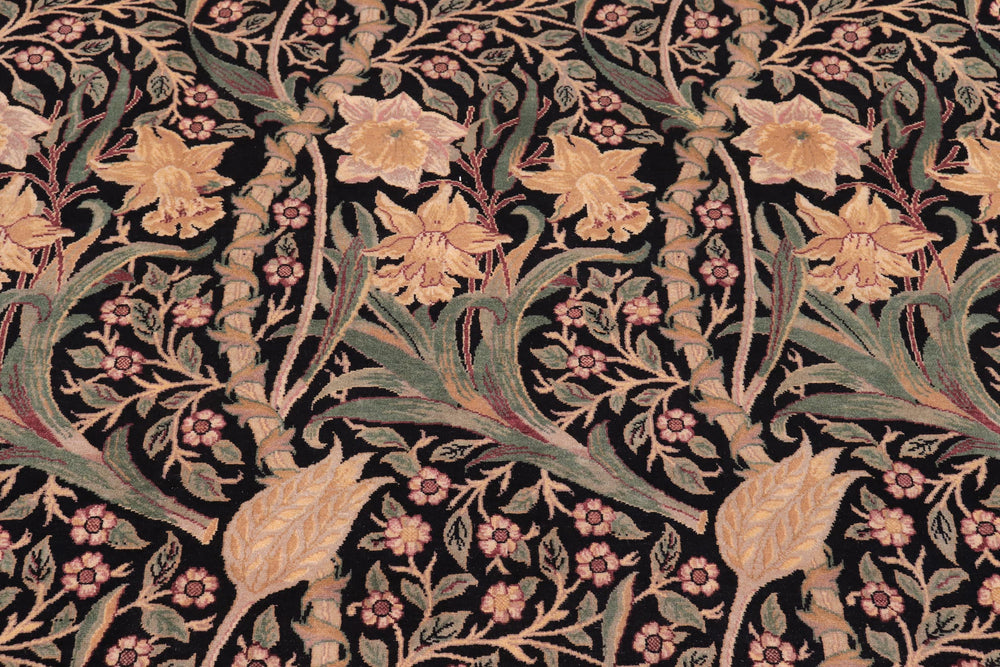 handmade Transitional Dafodils Black Taupe Hand Knotted RECTANGLE 100% WOOL area rug 9x12