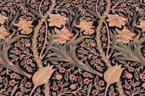 handmade Transitional Dafodils Black Taupe Hand Knotted RECTANGLE 100% WOOL area rug 9x12