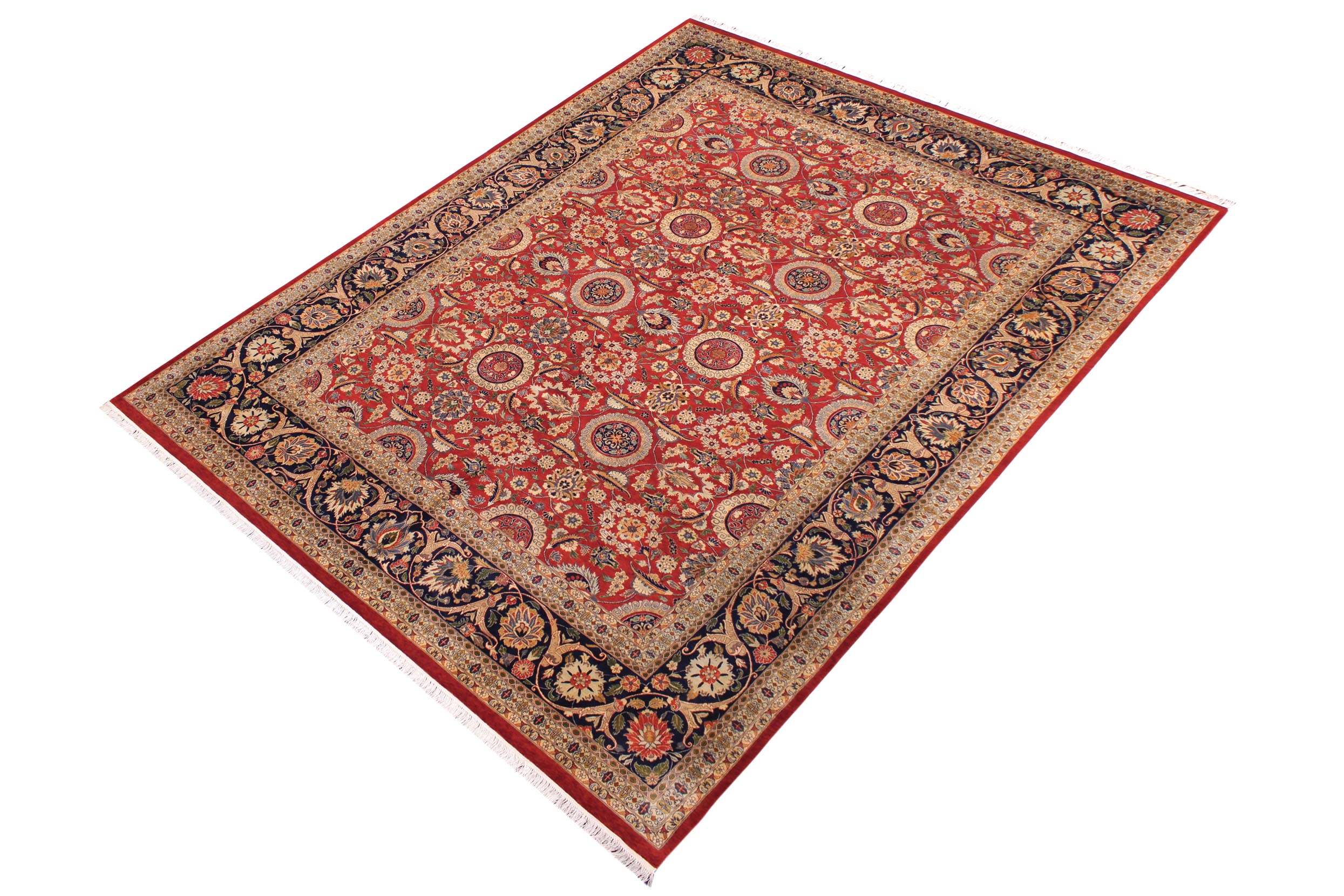 handmade Transitional Agra Tabriz Red Blue Hand Knotted RECTANGLE 100% WOOL area rug 9x12