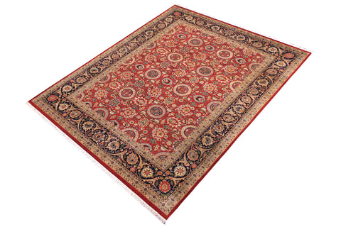 handmade Transitional Agra Tabriz Red Blue Hand Knotted RECTANGLE 100% WOOL area rug 9x12