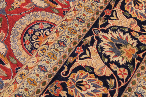 handmade Transitional Agra Tabriz Red Blue Hand Knotted RECTANGLE 100% WOOL area rug 9x12