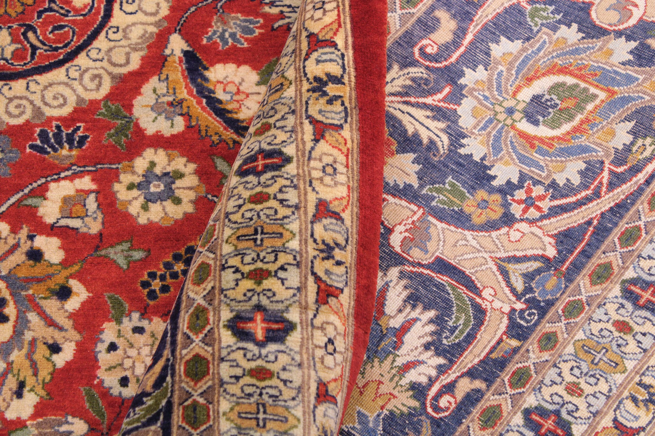 handmade Transitional Agra Tabriz Red Blue Hand Knotted RECTANGLE 100% WOOL area rug 9x12