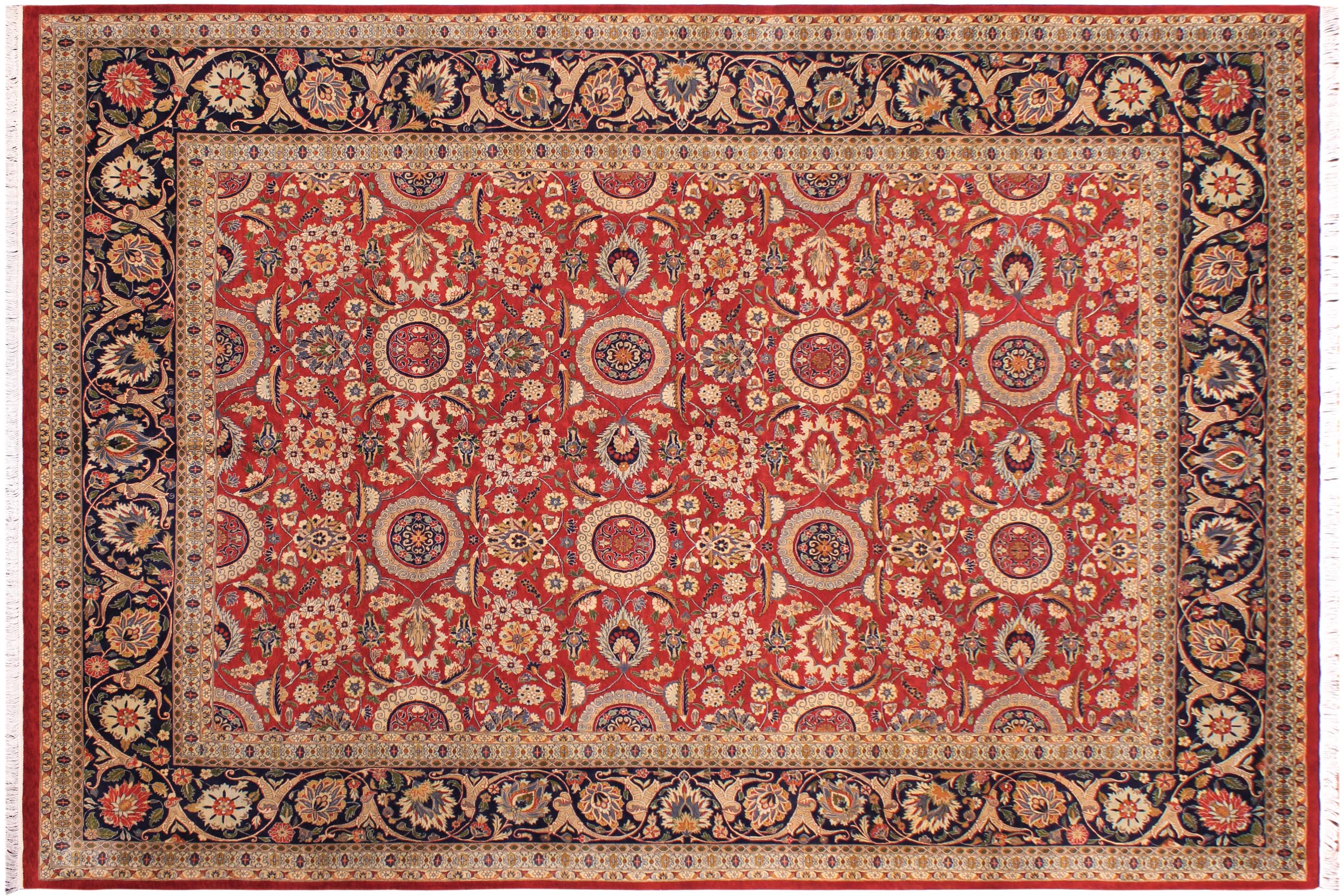 handmade Transitional Agra Tabriz Red Blue Hand Knotted RECTANGLE 100% WOOL area rug 9x12