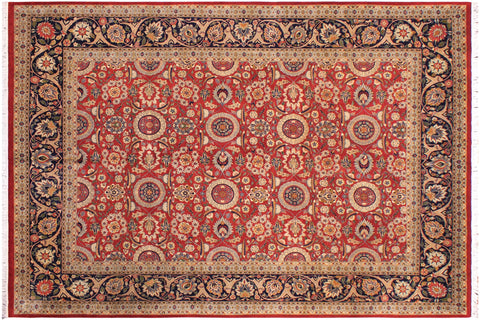 handmade Transitional Agra Tabriz Red Blue Hand Knotted RECTANGLE 100% WOOL area rug 9x12