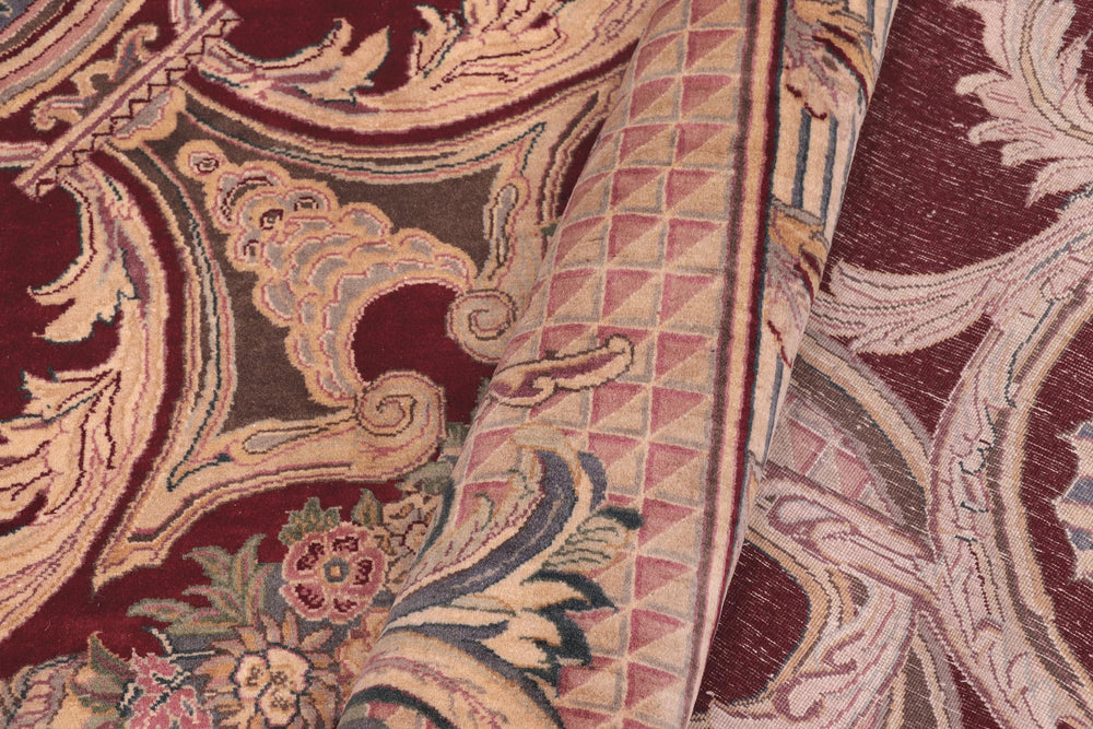 handmade Traditional Savonarrie Red Pink Hand Knotted RECTANGLE 100% WOOL area rug 9x12