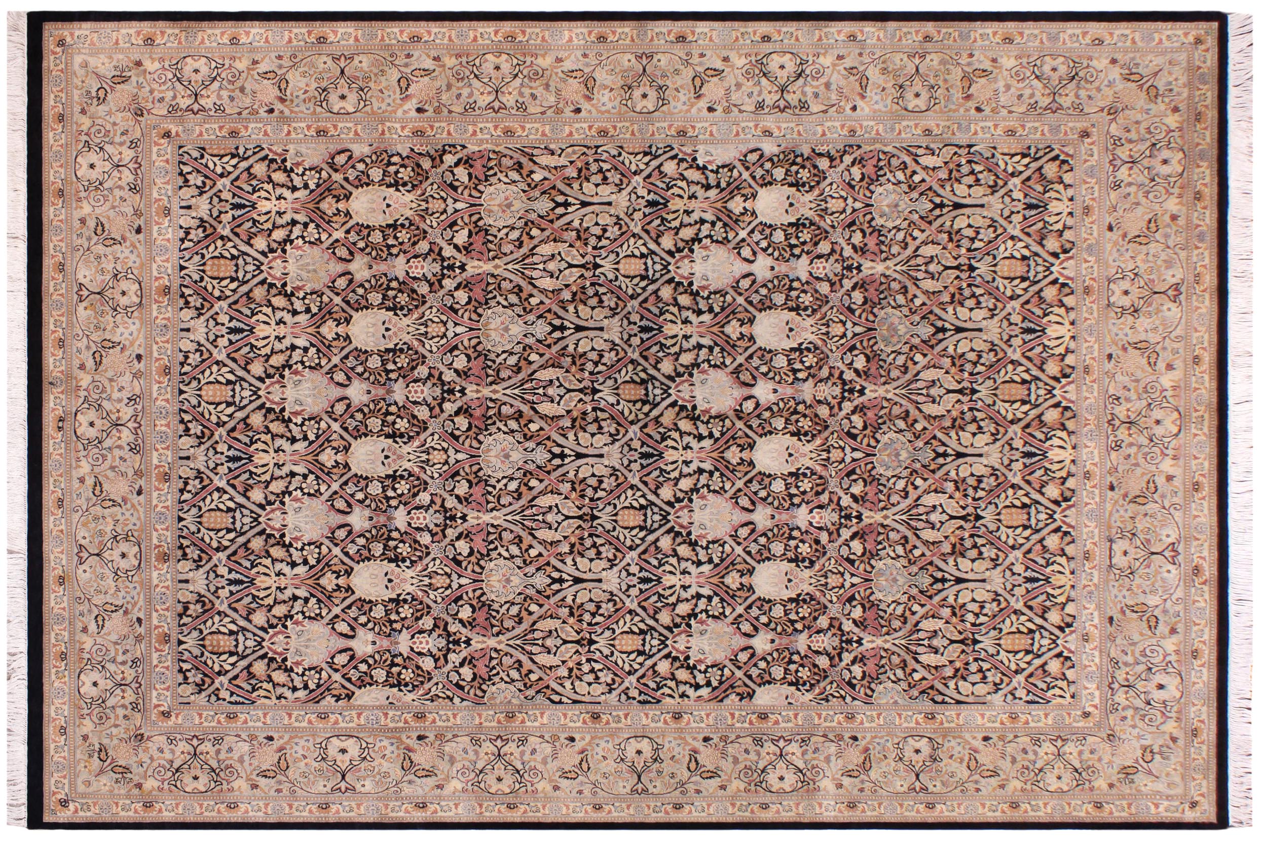 handmade Transitional Mujahid Black Taupe Hand Knotted RECTANGLE 100% WOOL area rug 9x12