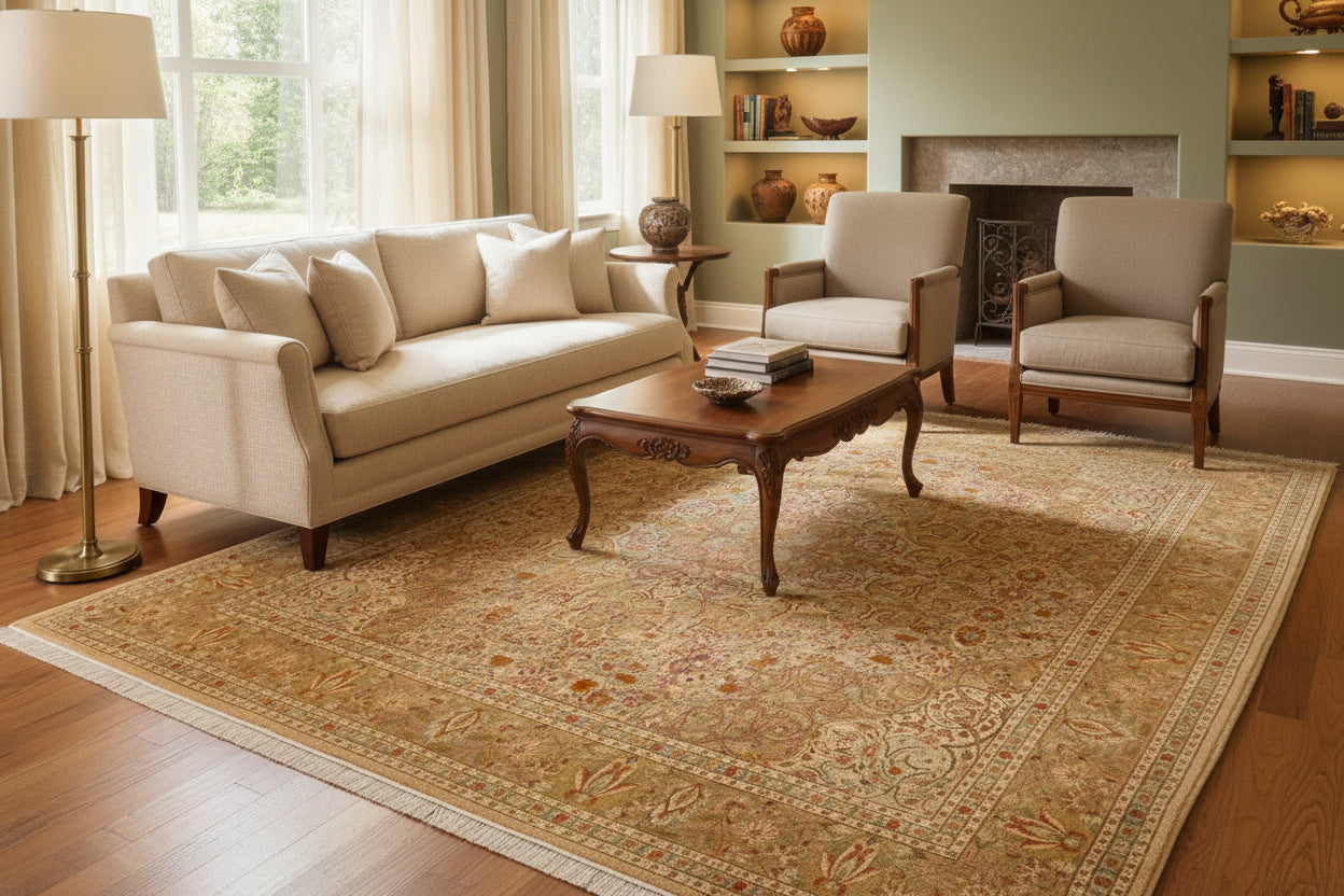 handmade Traditional Farhad Taupe Green Hand Knotted RECTANGLE 100% WOOL area rug 9x12