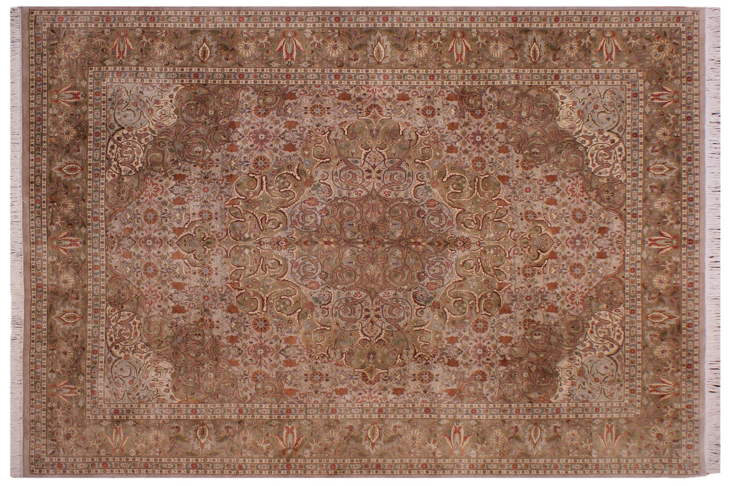 handmade Traditional Farhad Taupe Green Hand Knotted RECTANGLE 100% WOOL area rug 9x12