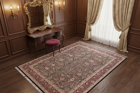 handmade Transitional Mujahid Black Red Hand Knotted RECTANGLE 100% WOOL area rug 9x12