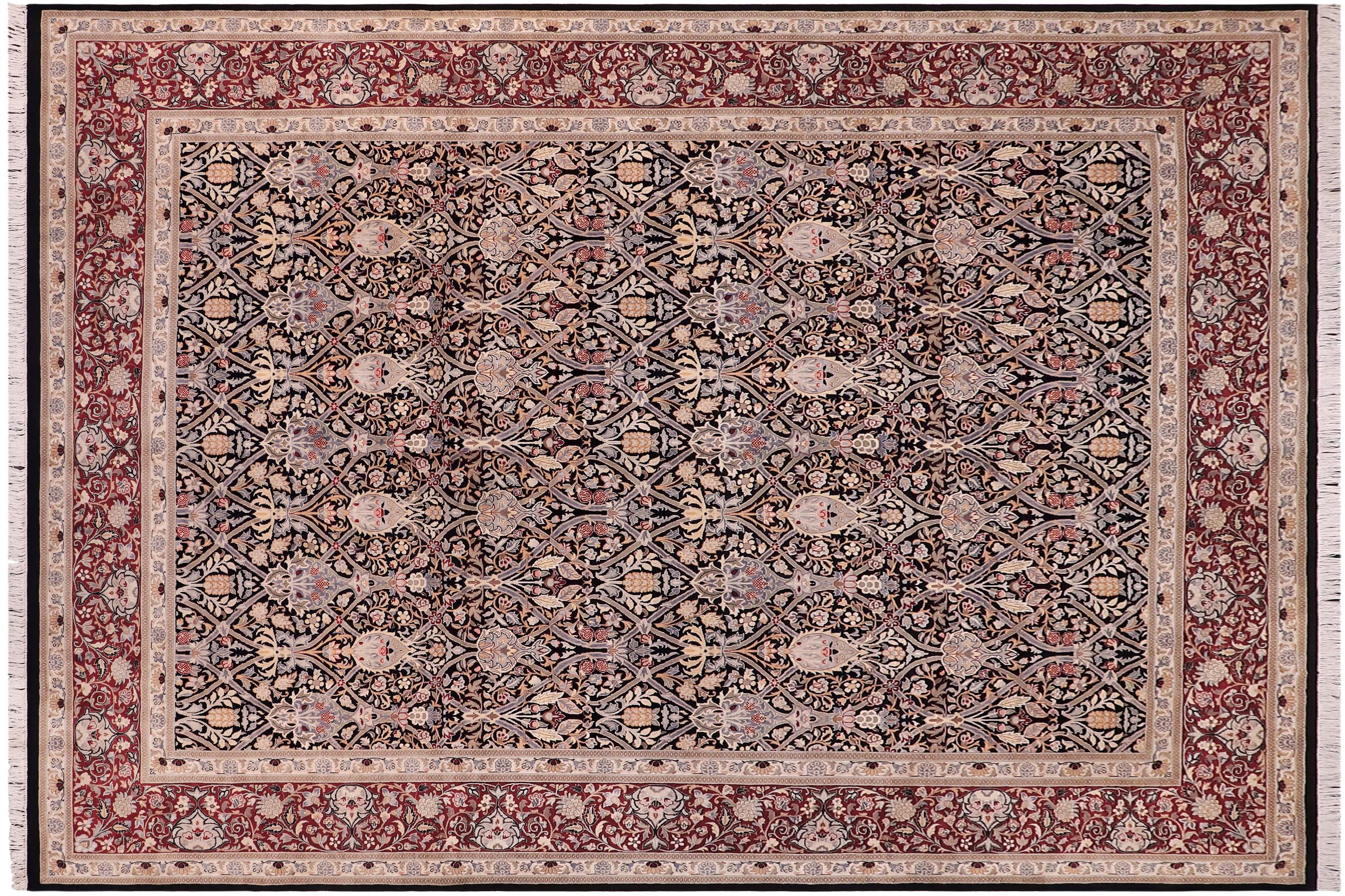 handmade Transitional Mujahid Black Red Hand Knotted RECTANGLE 100% WOOL area rug 9x12
