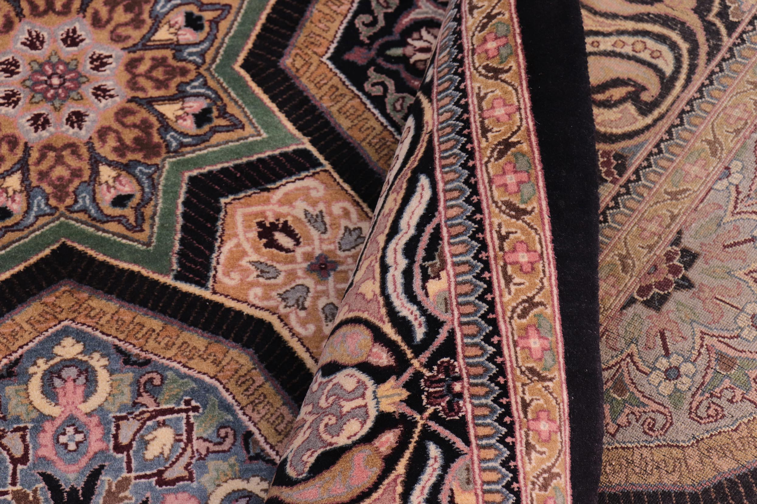 handmade Transitional Firdous Black Multi Hand Knotted RECTANGLE 100% WOOL area rug 9x12