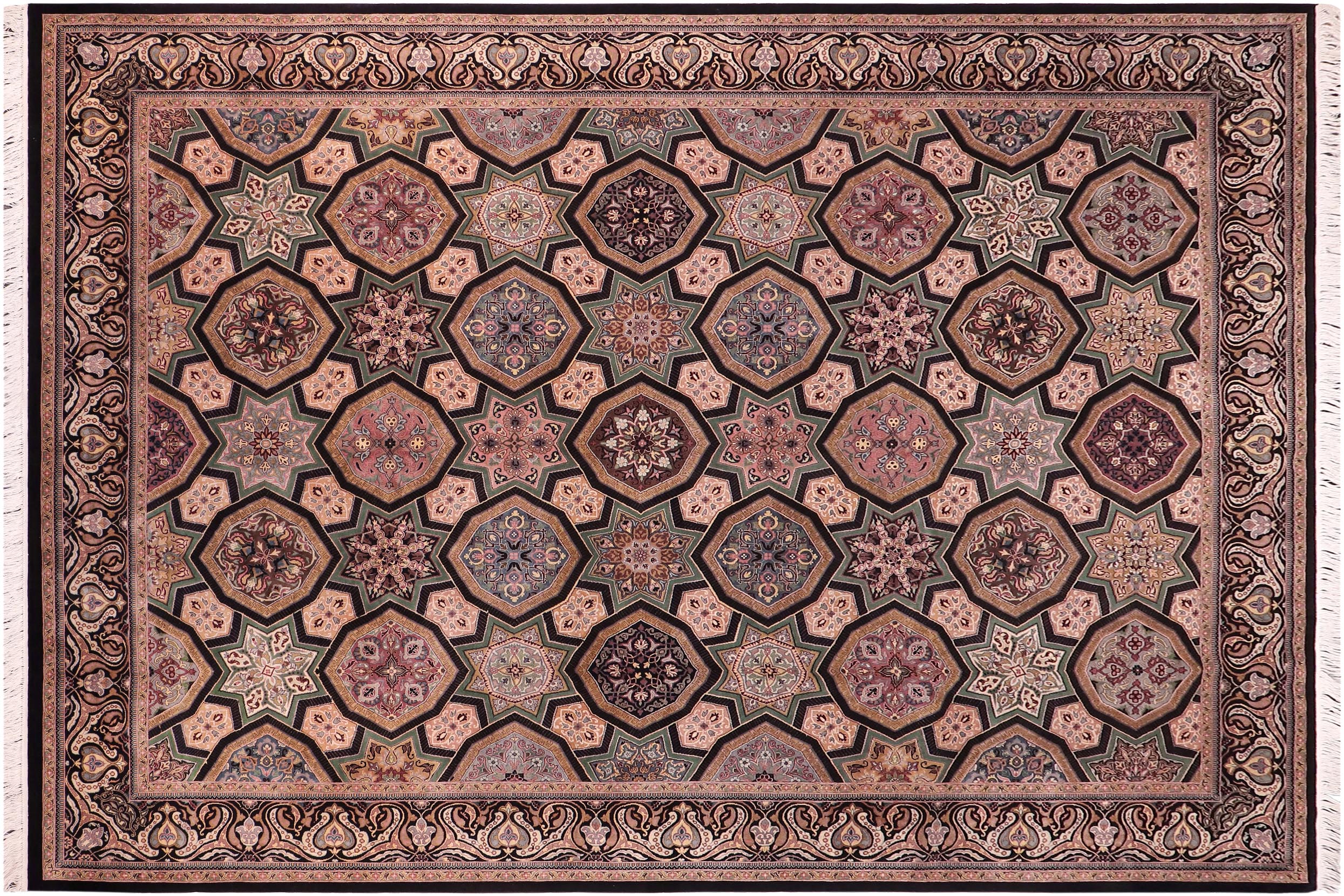 handmade Transitional Firdous Black Multi Hand Knotted RECTANGLE 100% WOOL area rug 9x12