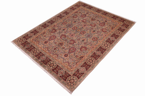 handmade Traditional Lahore Taupe Maroon Hand Knotted RECTANGLE 100% WOOL area rug 9x13