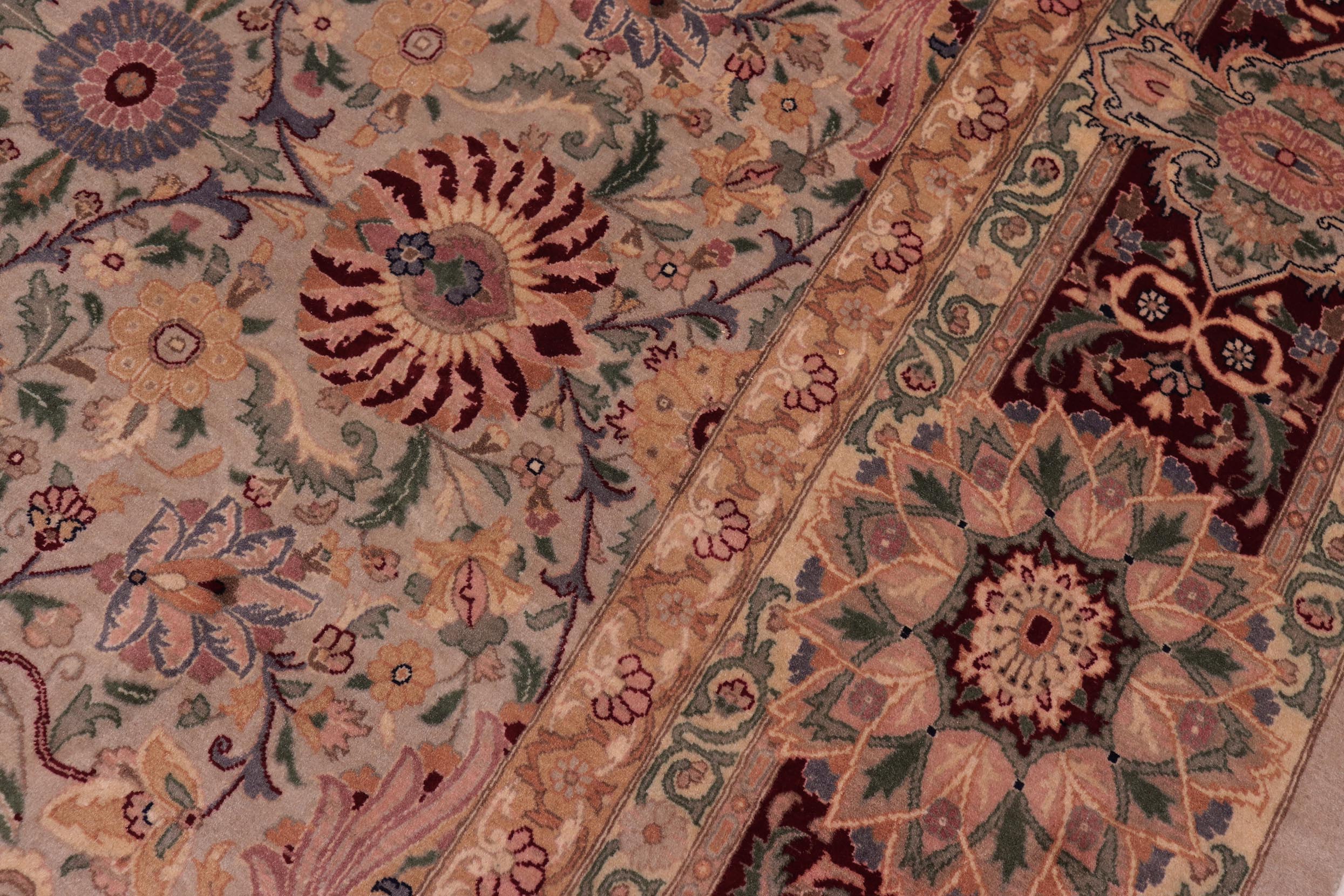handmade Traditional Lahore Taupe Maroon Hand Knotted RECTANGLE 100% WOOL area rug 9x13