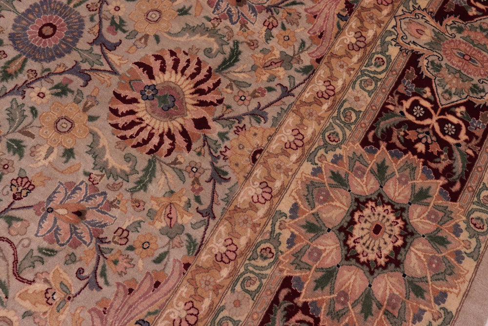 handmade Traditional Lahore Taupe Maroon Hand Knotted RECTANGLE 100% WOOL area rug 9x13