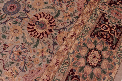 handmade Traditional Lahore Taupe Maroon Hand Knotted RECTANGLE 100% WOOL area rug 9x13