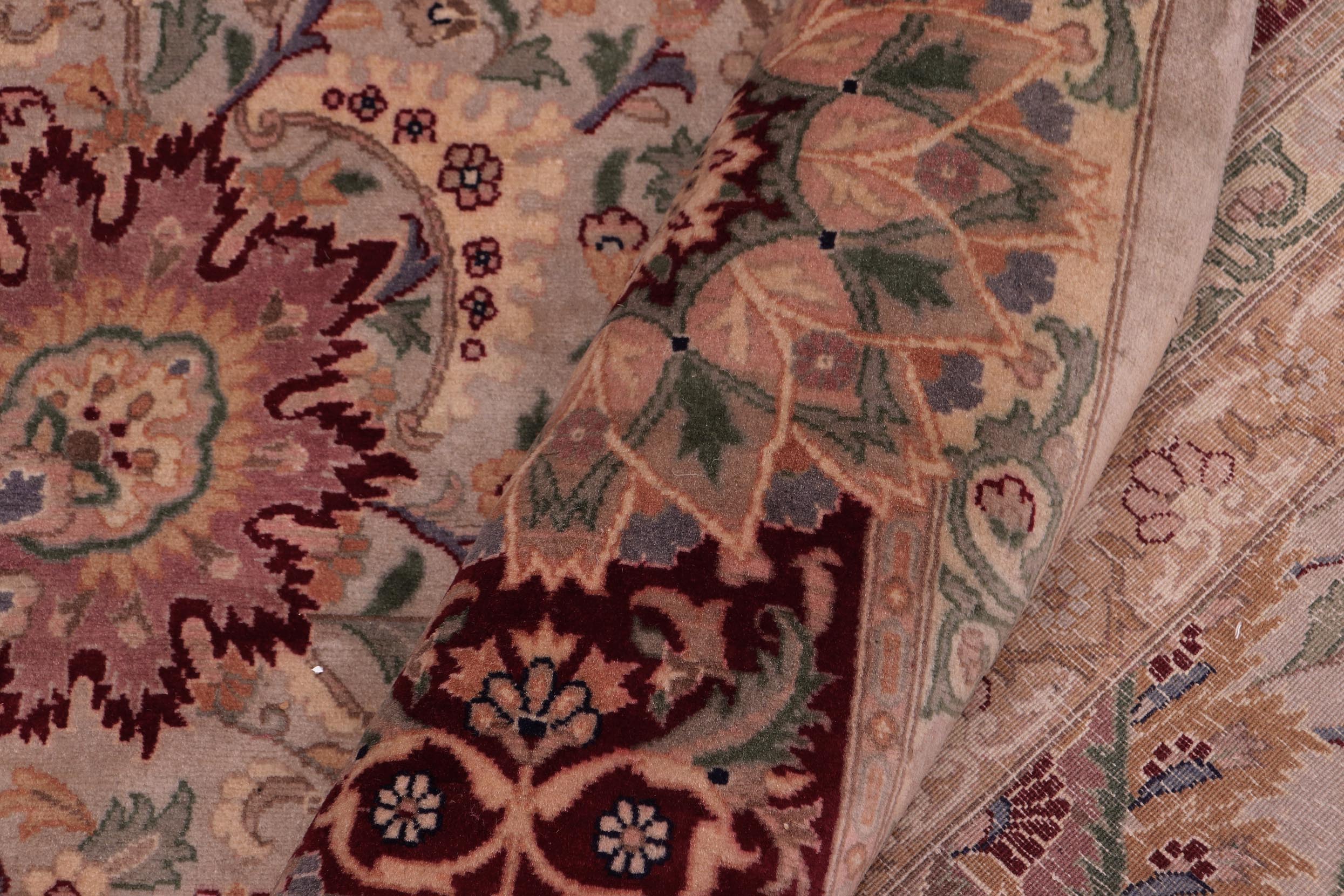 handmade Traditional Lahore Taupe Maroon Hand Knotted RECTANGLE 100% WOOL area rug 9x13