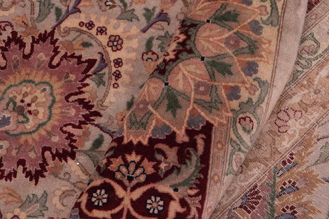handmade Traditional Lahore Taupe Maroon Hand Knotted RECTANGLE 100% WOOL area rug 9x13