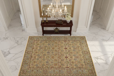 handmade Transitional Tabriz Gold Green Hand Knotted RECTANGLE 100% WOOL area rug 9x12
