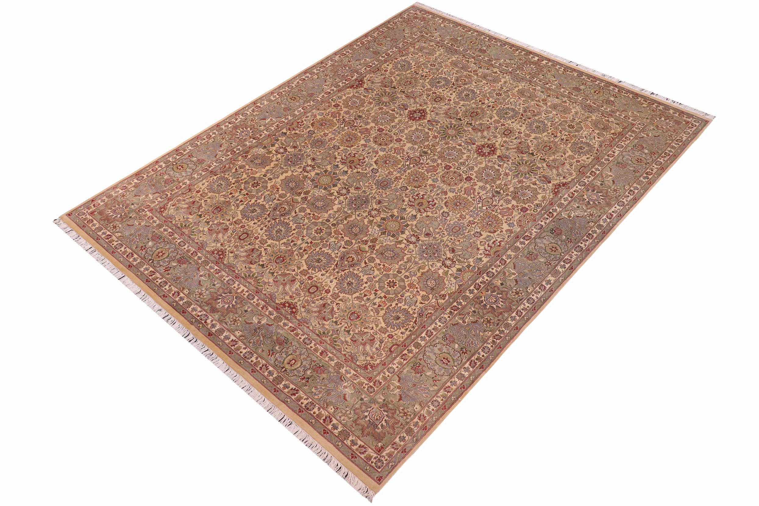 handmade Transitional Tabriz Gold Green Hand Knotted RECTANGLE 100% WOOL area rug 9x12