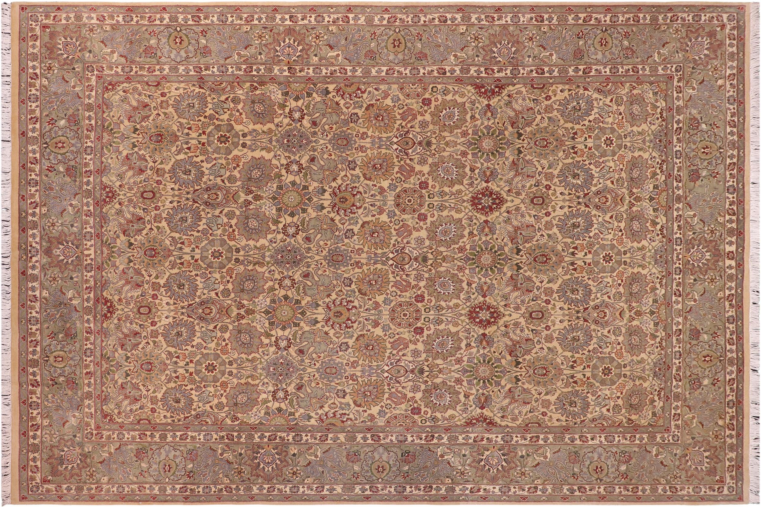 handmade Transitional Tabriz Gold Green Hand Knotted RECTANGLE 100% WOOL area rug 9x12