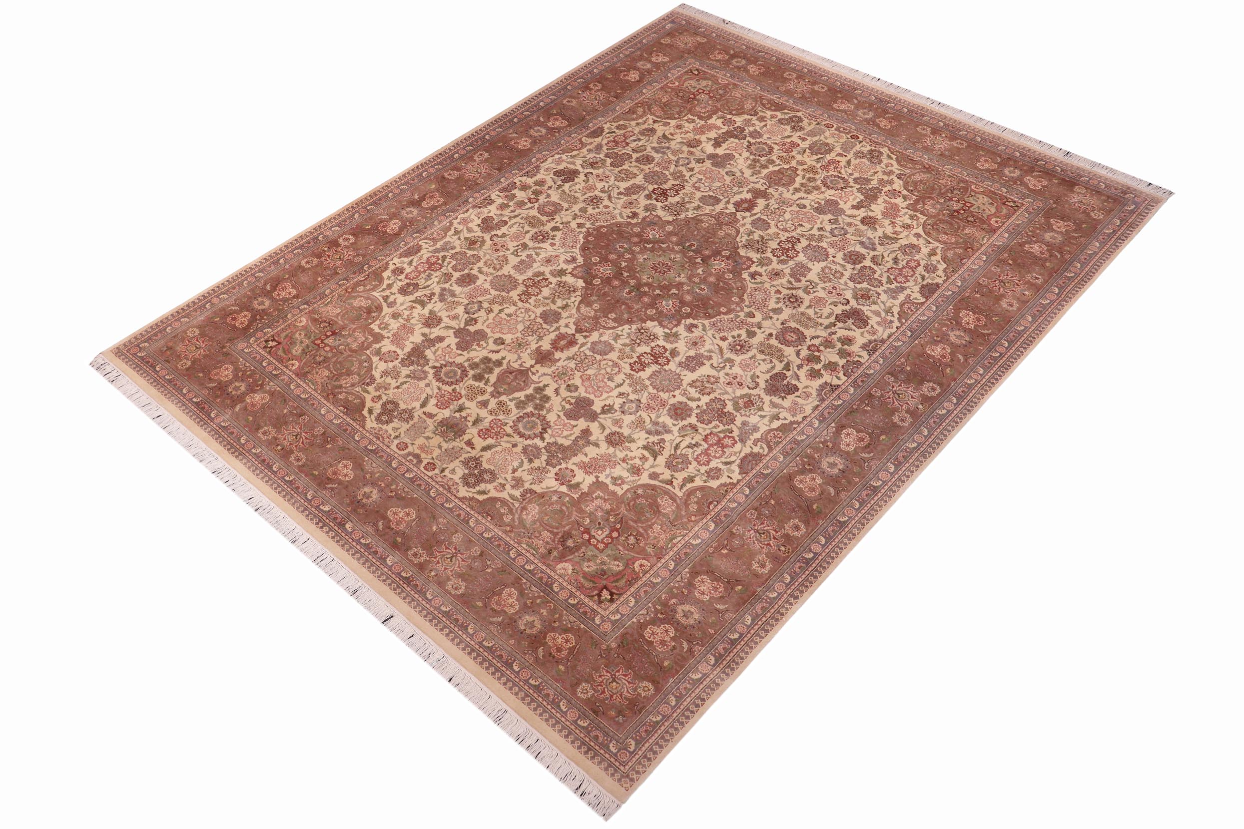 handmade Traditional Kashan Ivory Brown Hand Knotted RECTANGLE 100% WOOL area rug 9x12