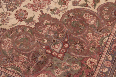 handmade Traditional Kashan Ivory Brown Hand Knotted RECTANGLE 100% WOOL area rug 9x12