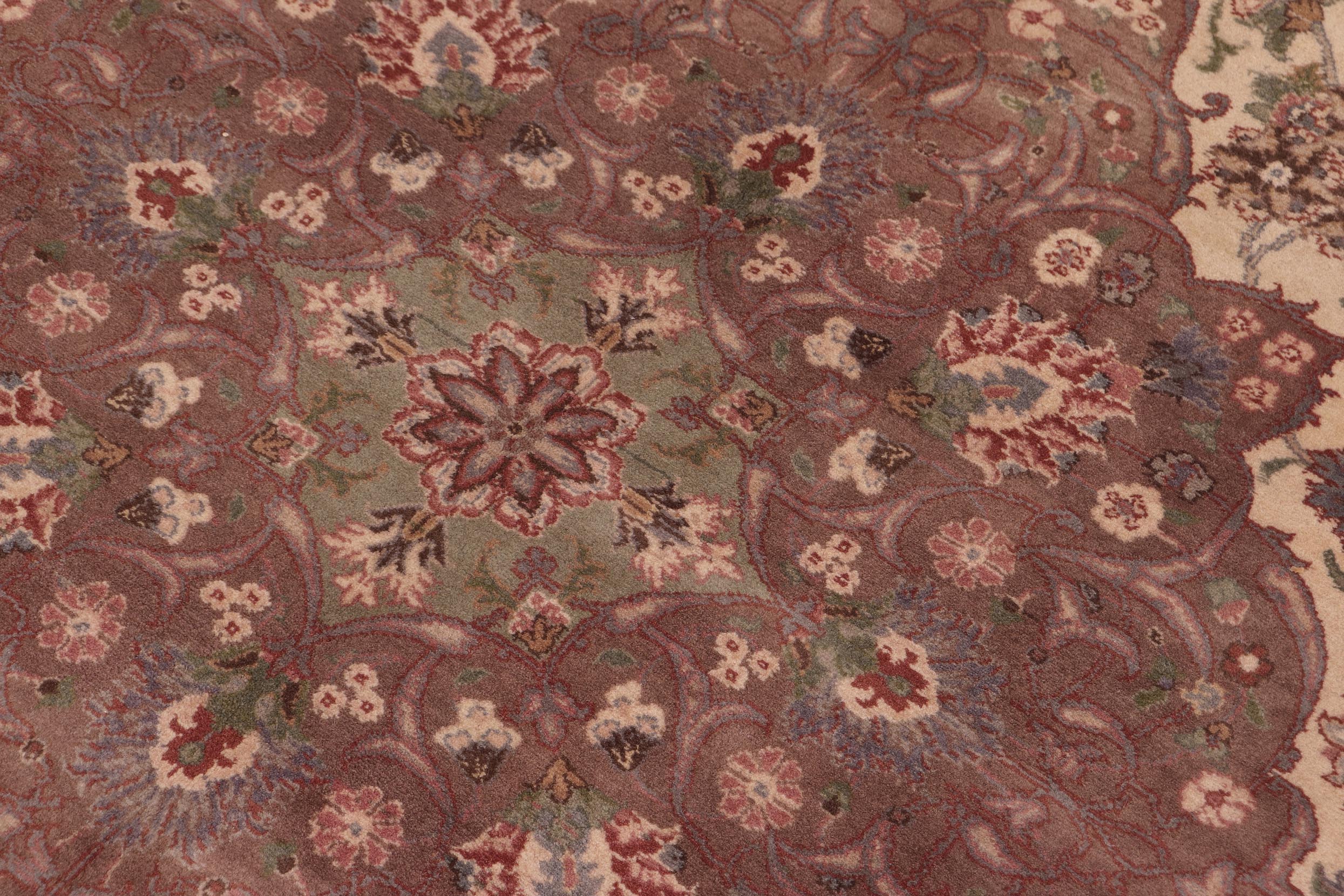 handmade Traditional Kashan Ivory Brown Hand Knotted RECTANGLE 100% WOOL area rug 9x12