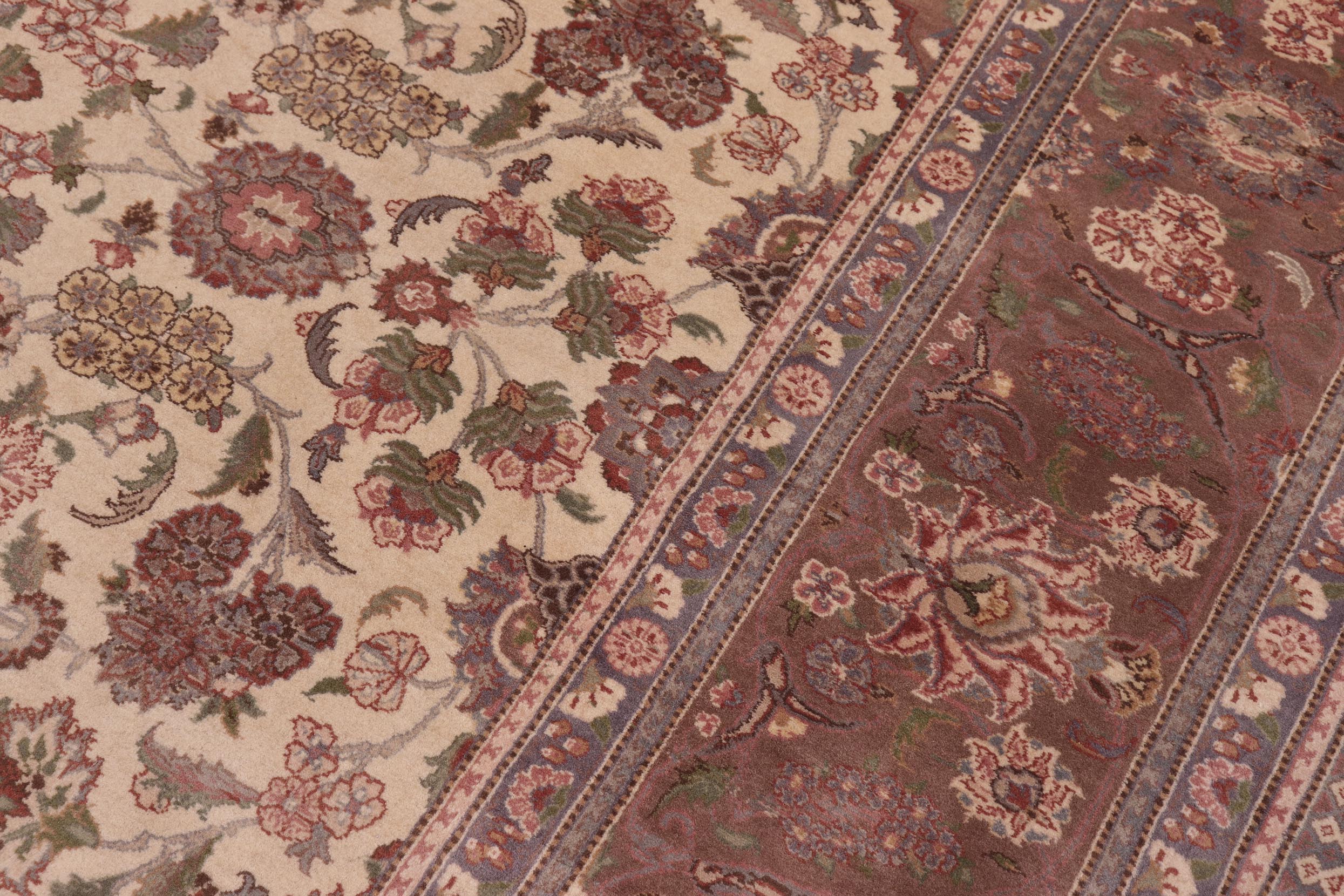 handmade Traditional Kashan Ivory Brown Hand Knotted RECTANGLE 100% WOOL area rug 9x12