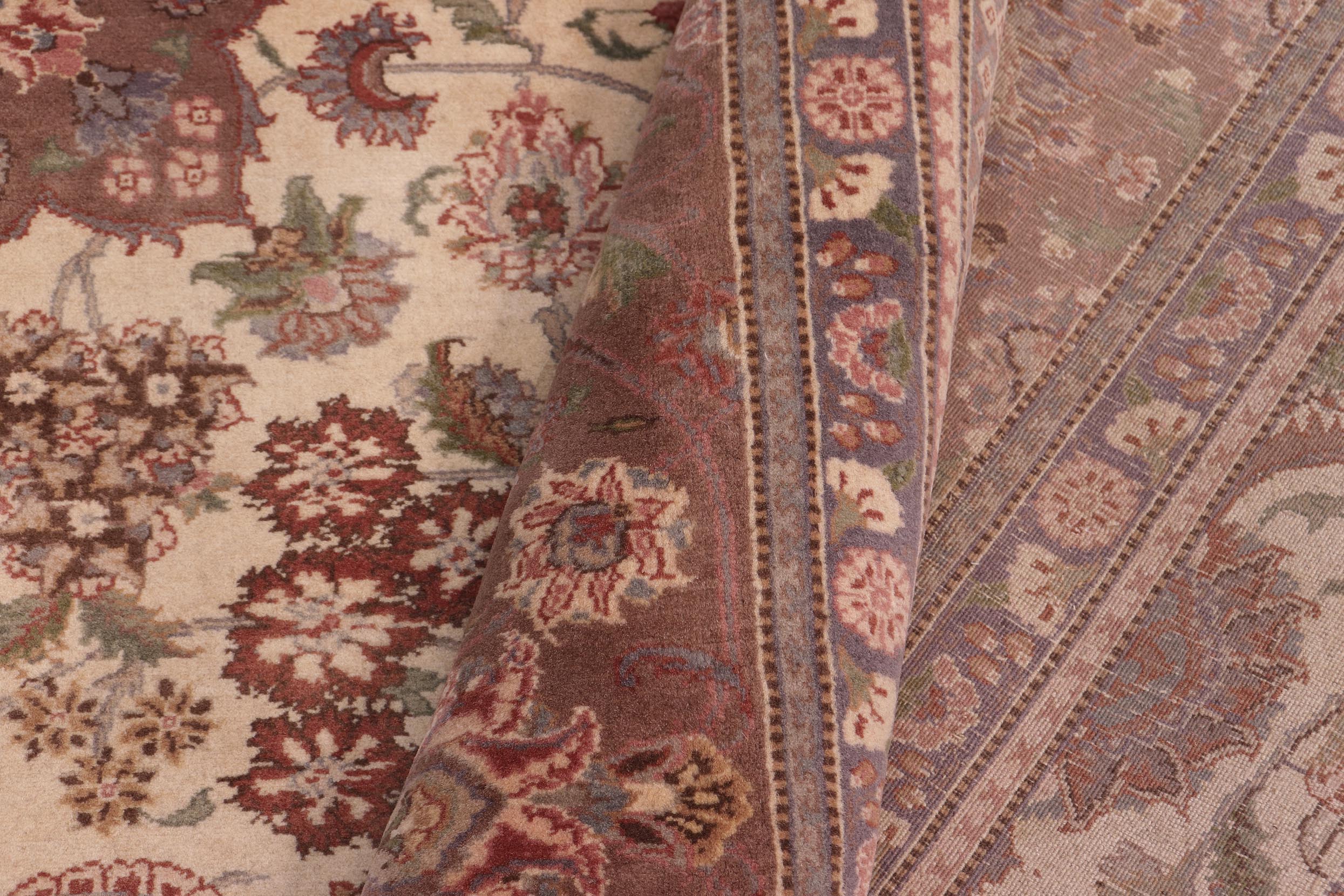 handmade Traditional Kashan Ivory Brown Hand Knotted RECTANGLE 100% WOOL area rug 9x12