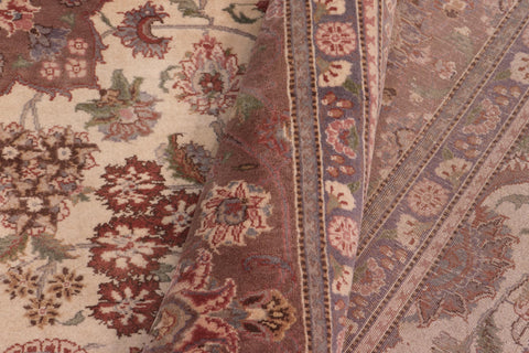 handmade Traditional Kashan Ivory Brown Hand Knotted RECTANGLE 100% WOOL area rug 9x12