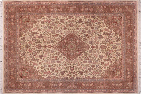 handmade Traditional Kashan Ivory Brown Hand Knotted RECTANGLE 100% WOOL area rug 9x12