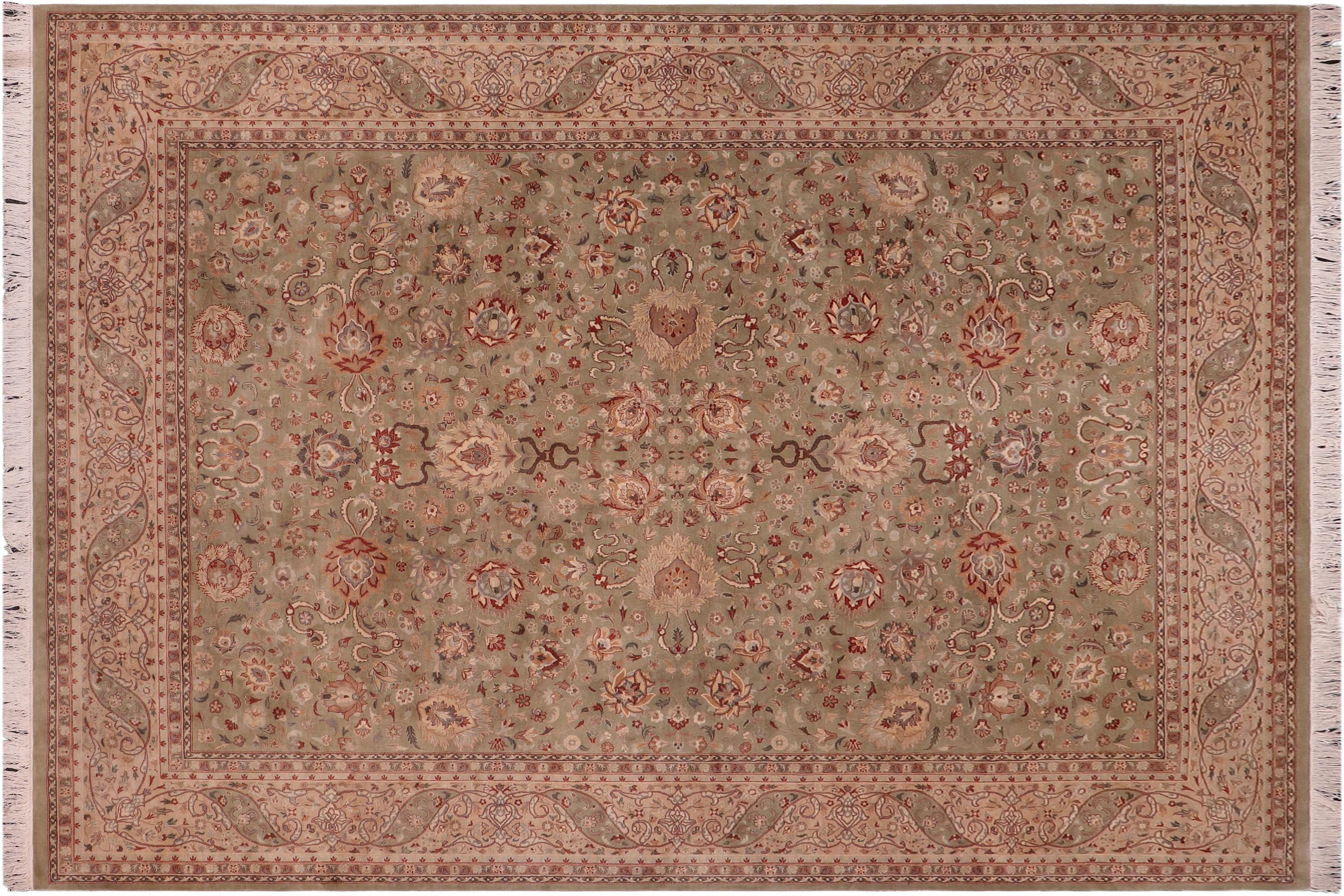 handmade Traditional Kashan Green Beige Hand Knotted RECTANGLE 100% WOOL area rug 9x12
