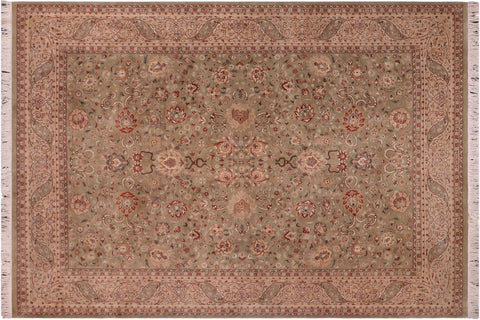 handmade Traditional Kashan Green Beige Hand Knotted RECTANGLE 100% WOOL area rug 9x12