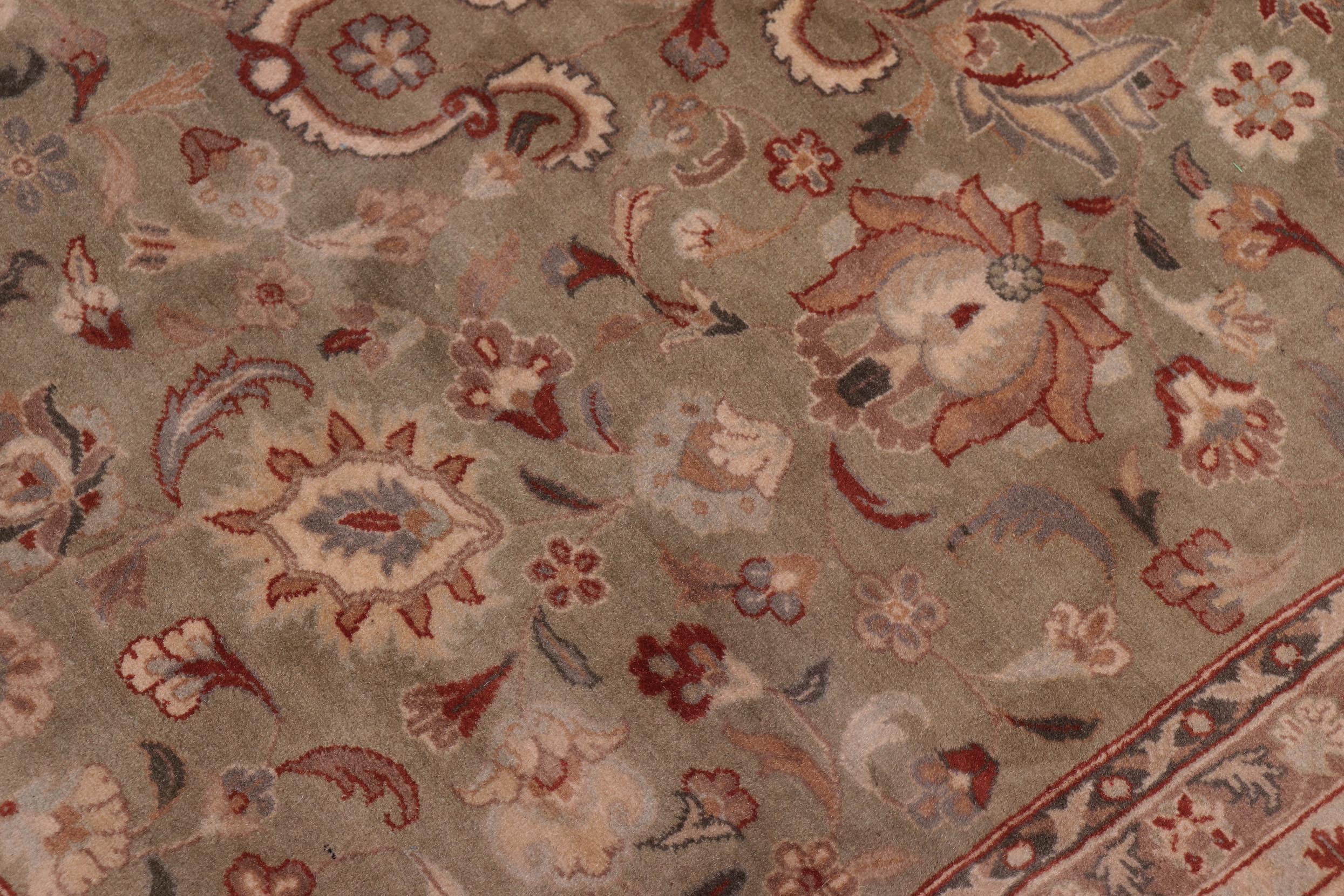 handmade Traditional Kashan Green Beige Hand Knotted RECTANGLE 100% WOOL area rug 9x12