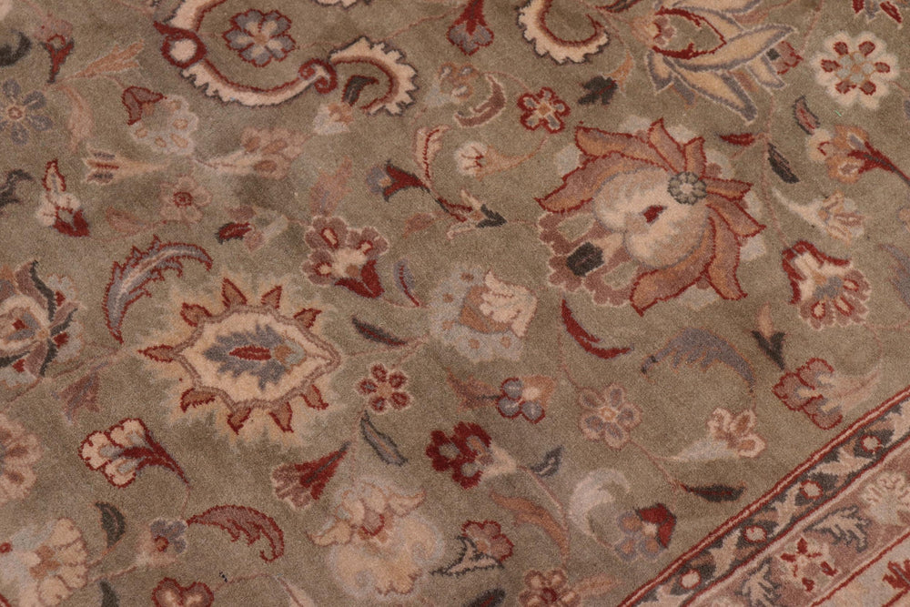 handmade Traditional Kashan Green Beige Hand Knotted RECTANGLE 100% WOOL area rug 9x12