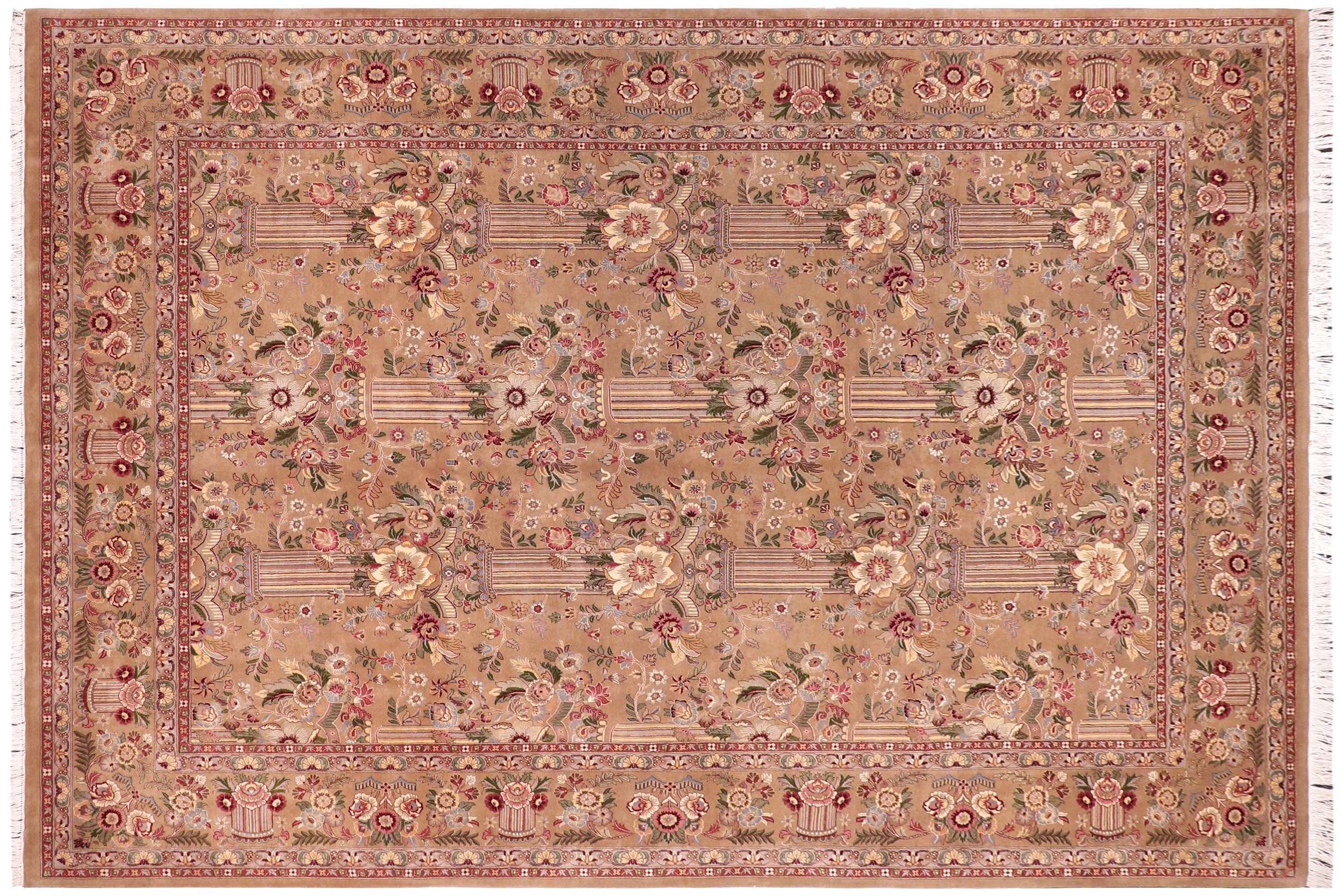 handmade Transitional Pupo Taupe Green Hand Knotted RECTANGLE 100% WOOL area rug 9x12