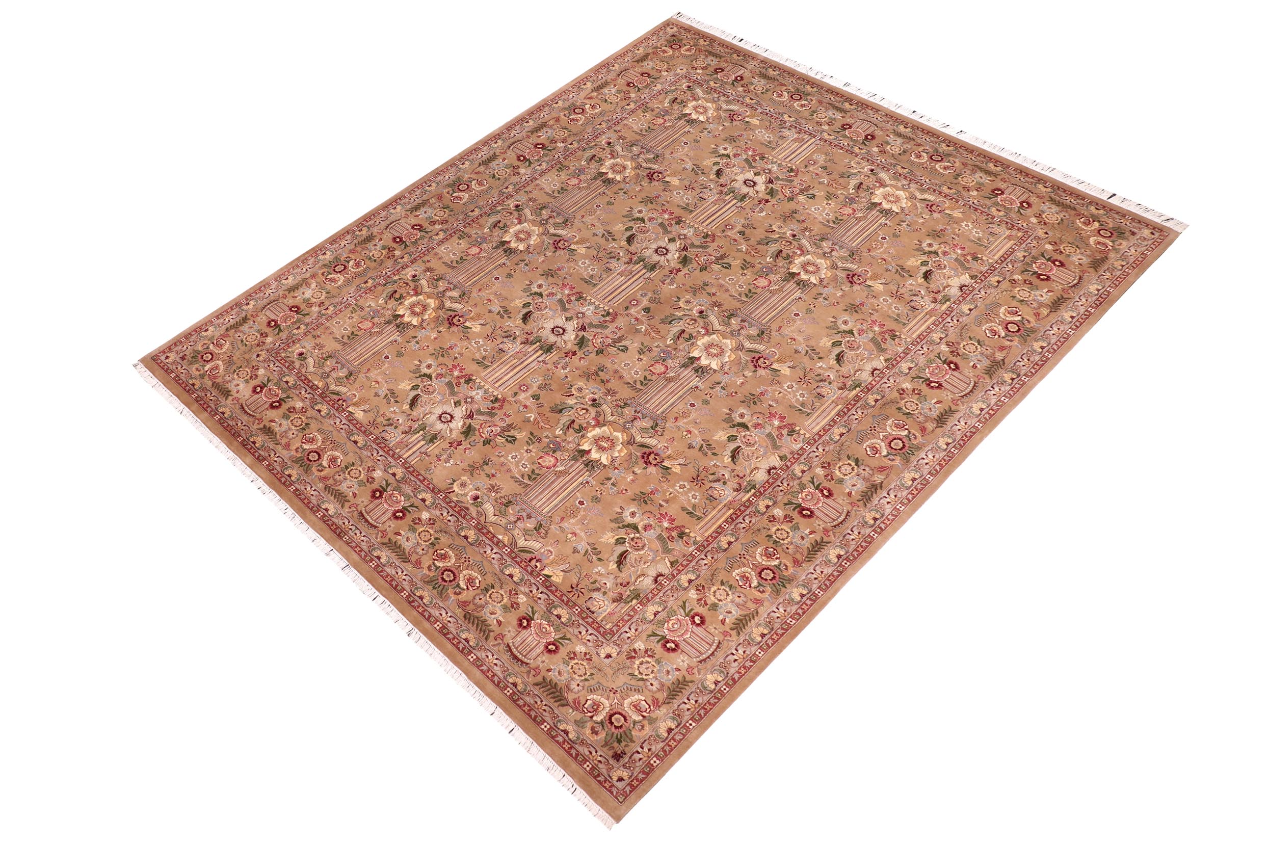 handmade Transitional Pupo Taupe Green Hand Knotted RECTANGLE 100% WOOL area rug 9x12