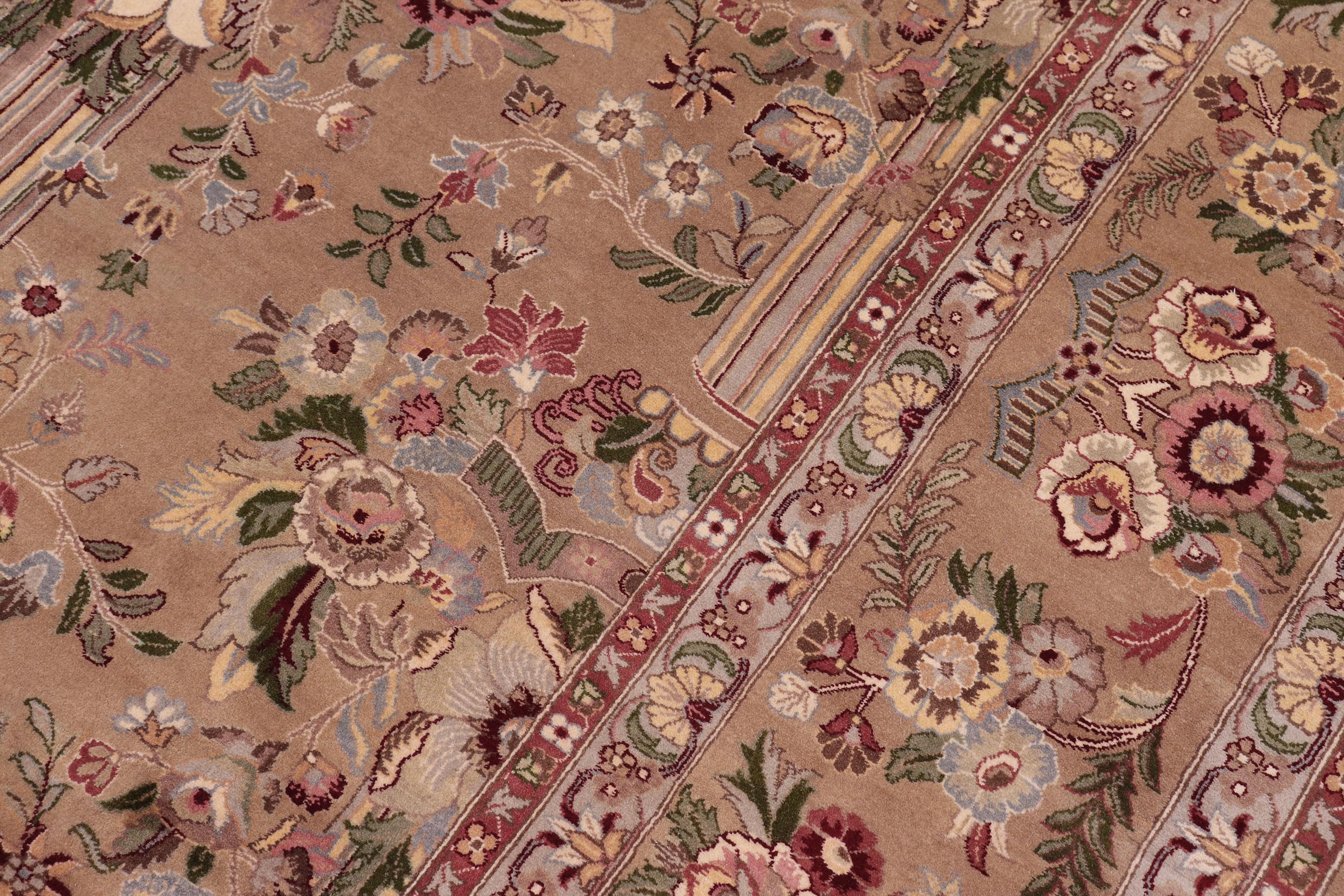 handmade Transitional Pupo Taupe Green Hand Knotted RECTANGLE 100% WOOL area rug 9x12
