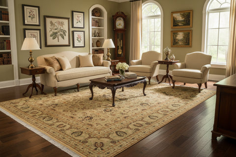 handmade Transitional New Asif Beige Green Hand Knotted RECTANGLE 100% WOOL area rug 9x12